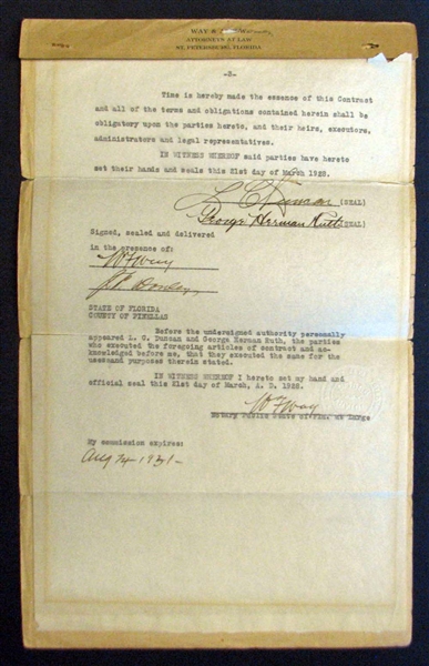 Outstanding Signed George Herman Ruth (Babe Ruth) 1928 Fully Executed and Signed Real Estate Contract PSA/DNA-JSA