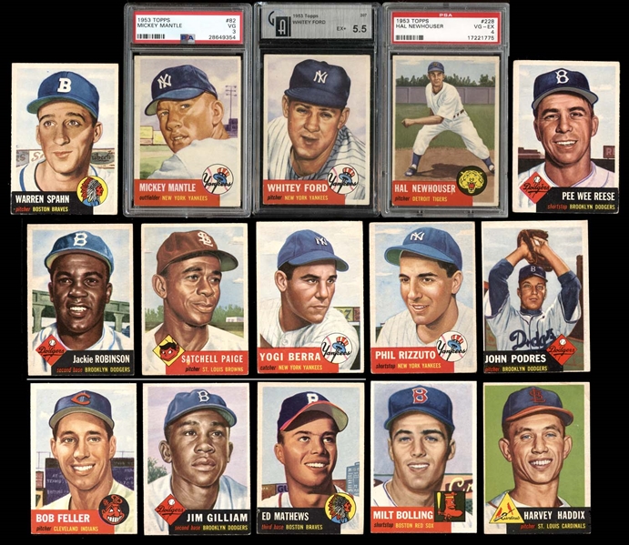 1953 Topps Near Complete Set (272/274) with PSA 3 Mantle