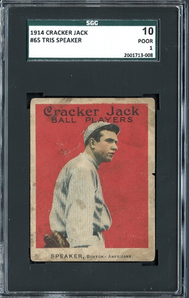 1914 Cracker Jack #65 Tris Speaker SGC 10 POOR 1
