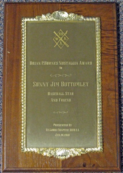 1960 BBWAA Brian P. Burnes Nostalgia Award to Sunny Jim Bottomley with Program and Letter