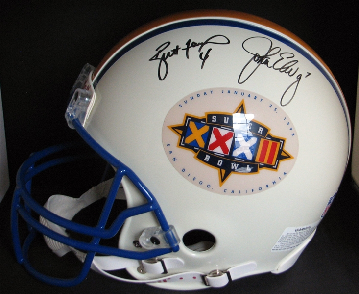 Brett Favre and John Elway Signed Super Bowl XXXII Commemorative Helmet JSA 