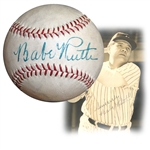 Spectacular Babe Ruth Single-Signed Baseball Graded NM/MT 8