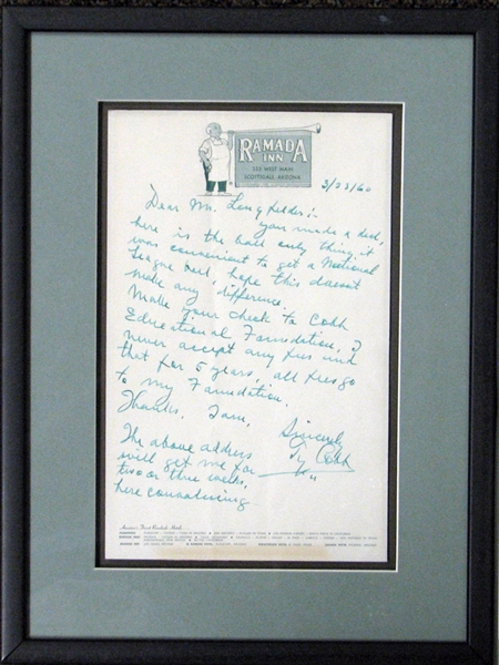 Ty Cobb Handwritten and Signed Letter 