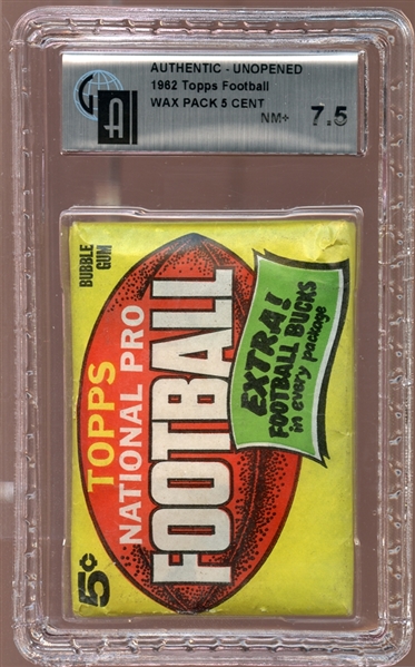 1962 Topps Football Unopened 5 Cent Wax Pack GAI 7.5 NM+
