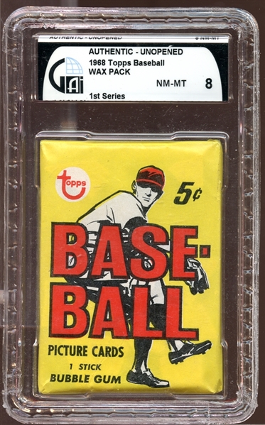 1968 Topps Baseball First Series Unopened Wax Pack GAI 8 NM/MT