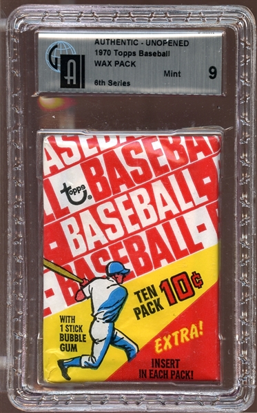 1970 Topps Baseball Unopened Wax Pack 6th Series GAI 9 MINT