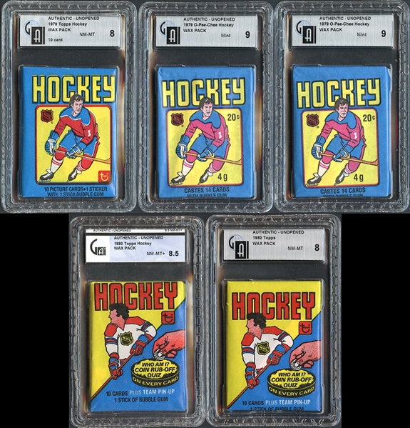 1979-80 Topps and O-Pee-Chee Hockey Wax Pack Group of (5)