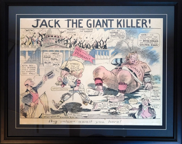 1924 Artwin Service Corp. "Jack the Giant Killer" Newspaper Cartoon Referencing World Series Game 7