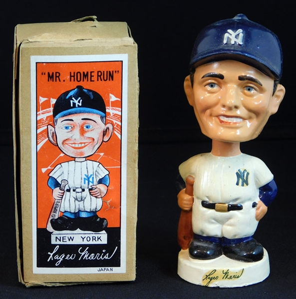 1960s Roger Maris New York Yankees White Base Mini "Dashboard" Nodder with Original Box