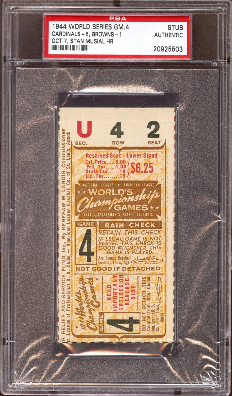 1944 World Series Ticket Stub Game 2 PSA 4 - Tickets From The Past