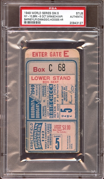 1949 World Series Game 5 Ticket Stub DiMaggio/Hodges Home Runs PSA AUTHENTIC