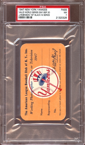 1947 New York Yankees Season Press Pass PSA 7 NM
