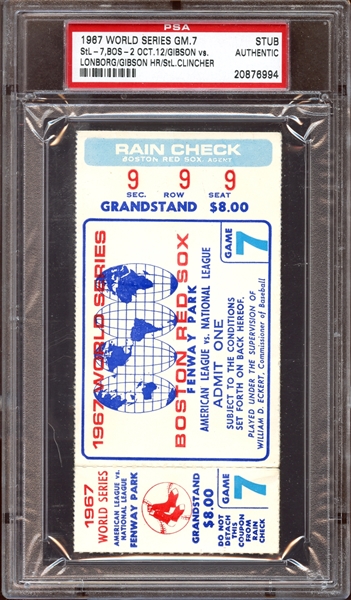 1967 World Series Game 7 Ticket Stub Gibson Home Run PSA AUTHENTIC