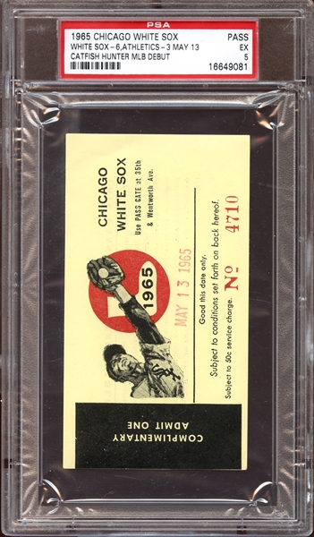 1965 Chicago White Sox May 13 Pass Catfish Hunter MLB Debut PSA 5 EX