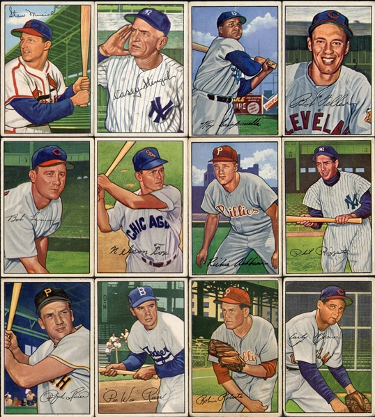 1952 Bowman Shoebox Collection of 119 Cards Including Musial, Campanella, Feller, Etc.
