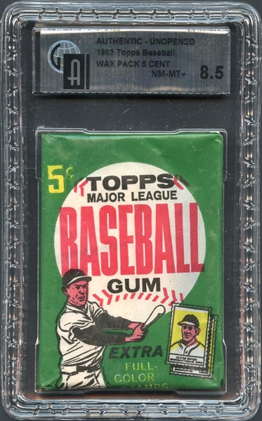 1962 Topps Baseball Authentic Unopened Wax Pack 5 Cent GAI 8.5 NM-MT+