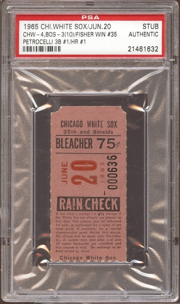 1965 Chicago White Sox Ticket Stub Rico Petrocelli 1st Triple and 1st Home Run PSA AUTHENTIC