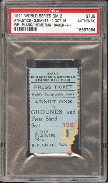 1911 World Series Game 2 Ticket Stub PSA AUTHENTIC
