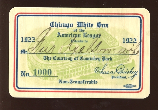1922 Chicago White Sox Comiskey Park Season Pass