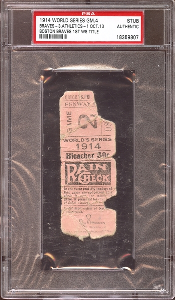 1914 World Series Game 4 Ticket Stub PSA AUTHENTIC