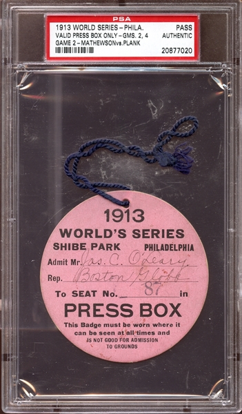 1913 World Series Shibe Park Press Pass PSA AUTHENTIC
