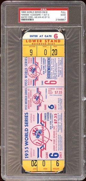 1955 World Series Game 6 Full Ticket PSA 2 GOOD