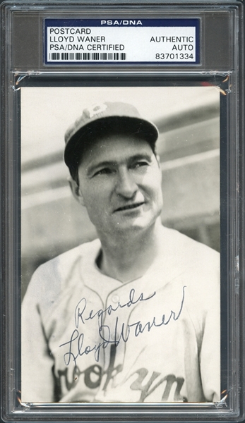 Lloyd Waner Autographed Postcard PSA/DNA Certified Authentic