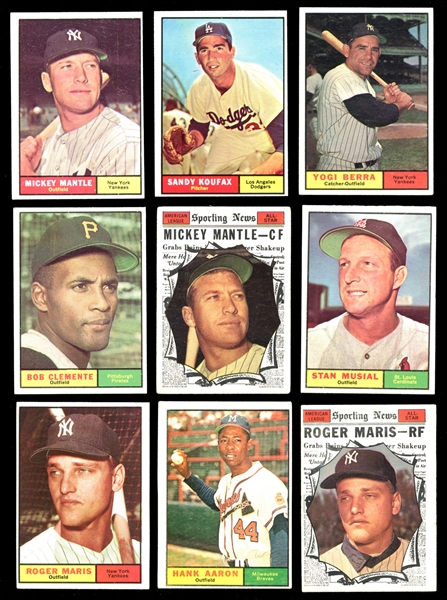 1961 Topps Baseball Near Complete Set (534/587) with Mantle and Mantle AS Plus Over (225) Extras