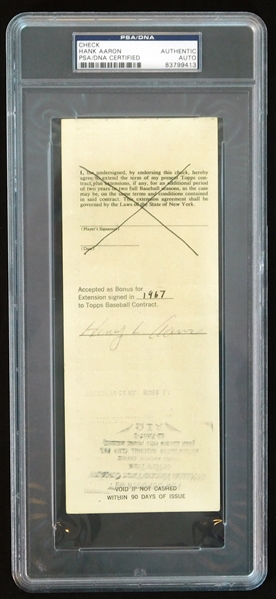 Hank Aaron Signed and Cancelled Bank Check from Topps Chewing Gum PSA/DNA