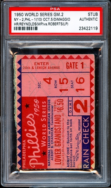 1950 World Series Game 2 Ticket Stub Joe DiMaggio Home Run PSA AUTHENTIC