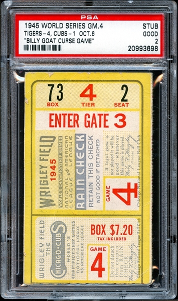 1945 World Series Game 4 Ticket Stub "Billy Goat Curse" PSA 2 GOOD