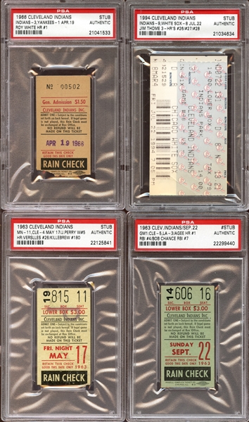 1960s-90s Cleveland Indians Prominent Ticket Stub Collection of (4) All PSA AUTHENTIC