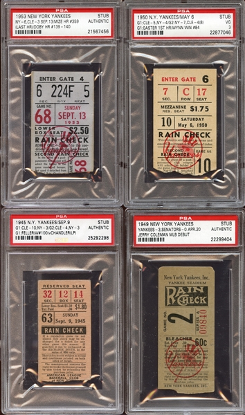 1940s-50s New York Yankees Prominent Ticket Stub Collection of (4) All PSA