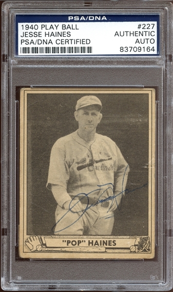 1940 Play Ball #227 Jesse Haines Autographed PSA/DNA AUTHENTIC