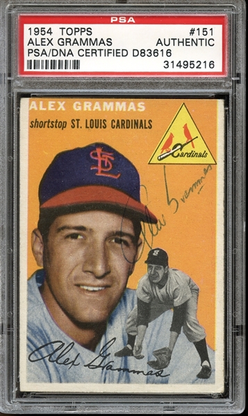 1954 Topps #151 Alex Grammas Autographed PSA/DNA AUTHENTIC