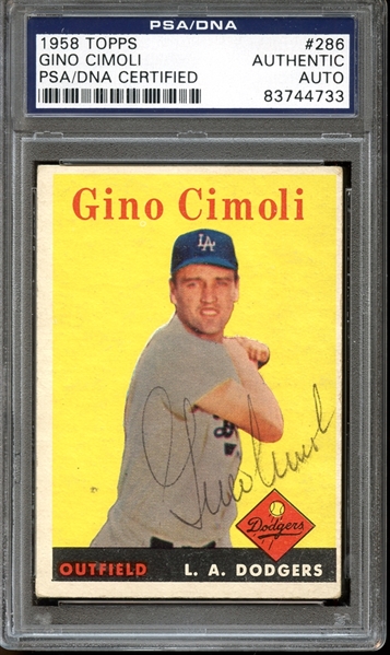 1958 Topps #286 Gino Cimoli Autographed PSA/DNA AUTHENTIC