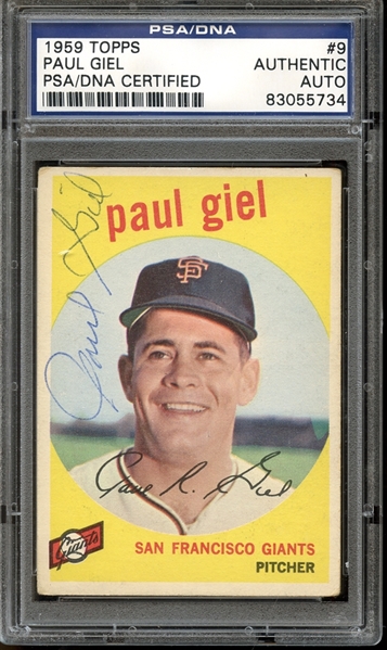 1959 Topps #9 Paul Giel Autographed PSA/DNA AUTHENTIC