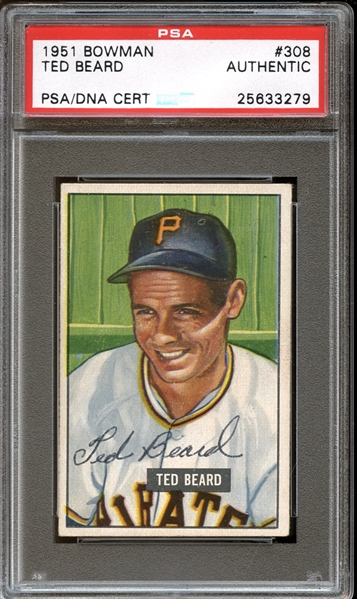 1951 Bowman #308 Ted Beard Autographed PSA/DNA AUTHENTIC