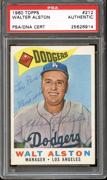 1960 Topps #212 Walter Alston Autographed PSA/DNA AUTHENTIC