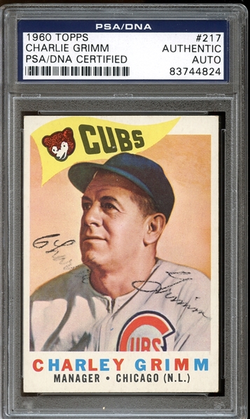 1960 Topps #217 Charlie Grimm Autographed PSA/DNA AUTHENTIC