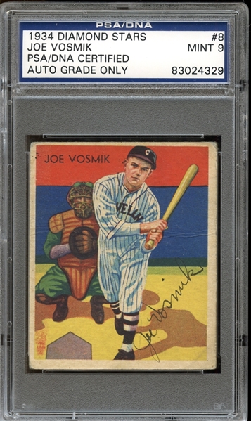 1934 Diamond Stars #8 Joe Vosmik Autographed PSA/DNA MINT 9