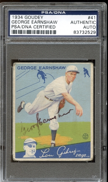 1934 Goudey #41 George Earnshaw PSA/DNA AUTHENTIC