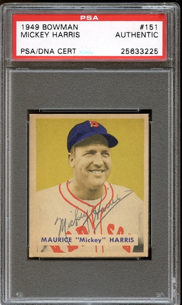 1949 Bowman #151 Mickey Harris Autographed PSA/DNA AUTHENTIC