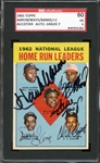 1963 Topps #3 HR Leaders Hank Aaron / Willie Mays / Frank Robinson / Ernie Banks / Orlando Cepeda Autographed SGC AUTHENTIC 60 EX 5