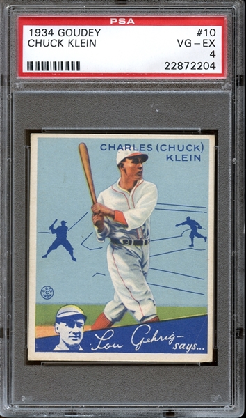 1934 Goudey #10 Chuck Klein PSA 4 VG/EX