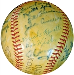 Amazing 1949 Independence Yankees Team-Signed Official K.O.M. League Baseball Featuring "Mick" Mantle PSA/DNA, JSA