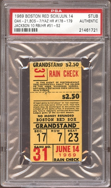 1969 Boston Red Sox Ticket Stub Reggie Jackson 10 RBI