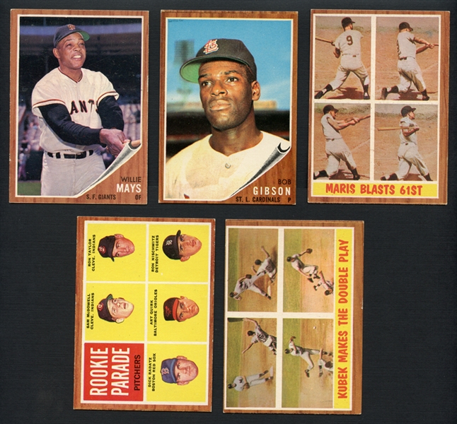 1962 Topps Group of (5) with Mays and Gibson
