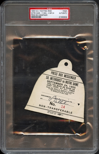1955 ND vs SMU Press Box Messenger Pass PSA Authentic