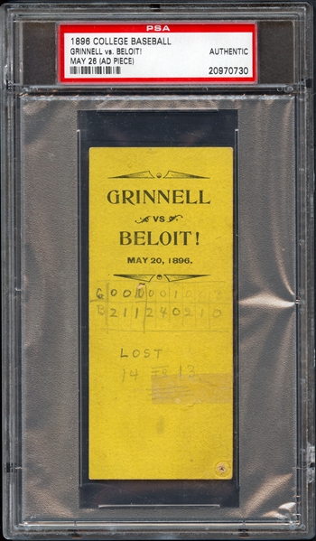 1896 Grinnell Baseball Ad Piece PSA Authentic